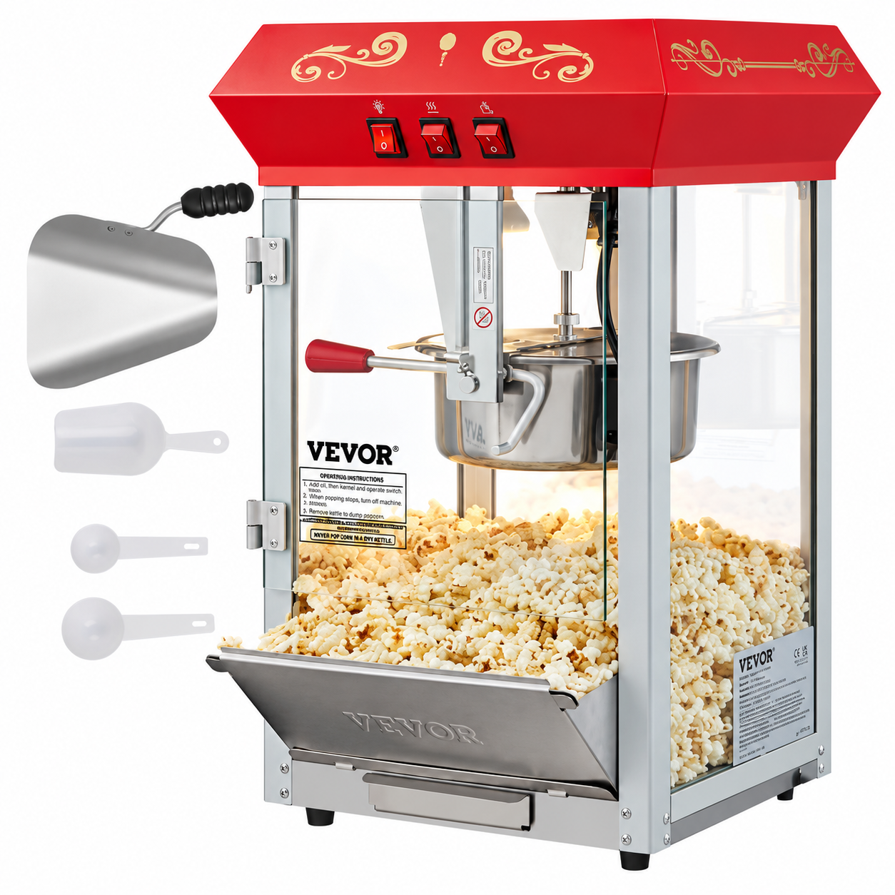 Rote VEVOR-Popcornmaschine mit Glaskabine